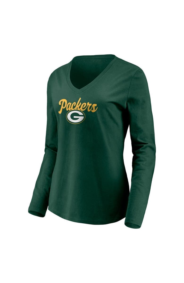 FANATICS Women's Fanatics Branded Green Green Bay Packers Freehand Long Sleeve V-Neck T-Shirt, Alternate, color, 