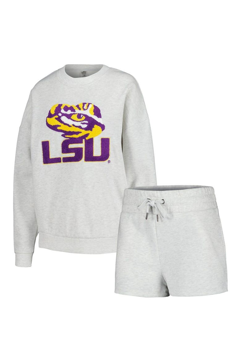 Women's Gameday Couture Ash LSU Tigers Team Effort Pullover Sweatshirt & Shorts Sleep Set, Main, color, Ash