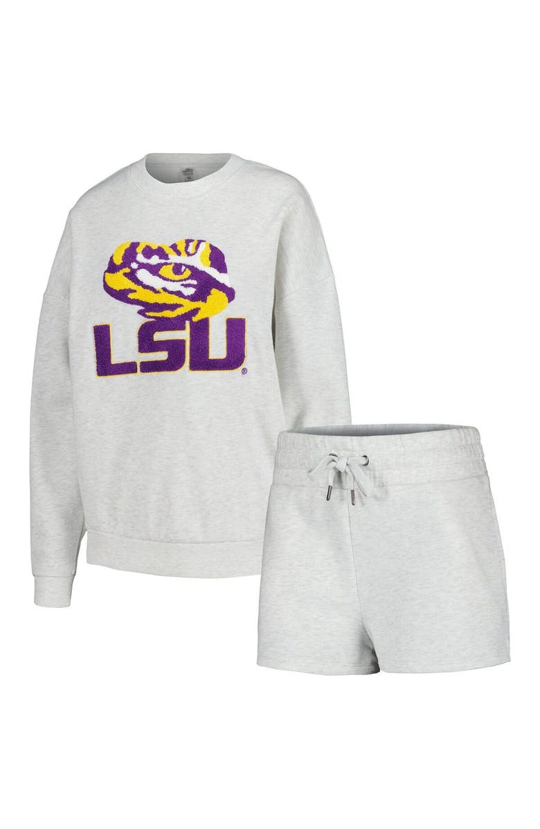 GAMEDAY COUTURE Women's Gameday Couture Ash LSU Tigers Team Effort Pullover Sweatshirt & Shorts Sleep Set, Main, color, Ash
