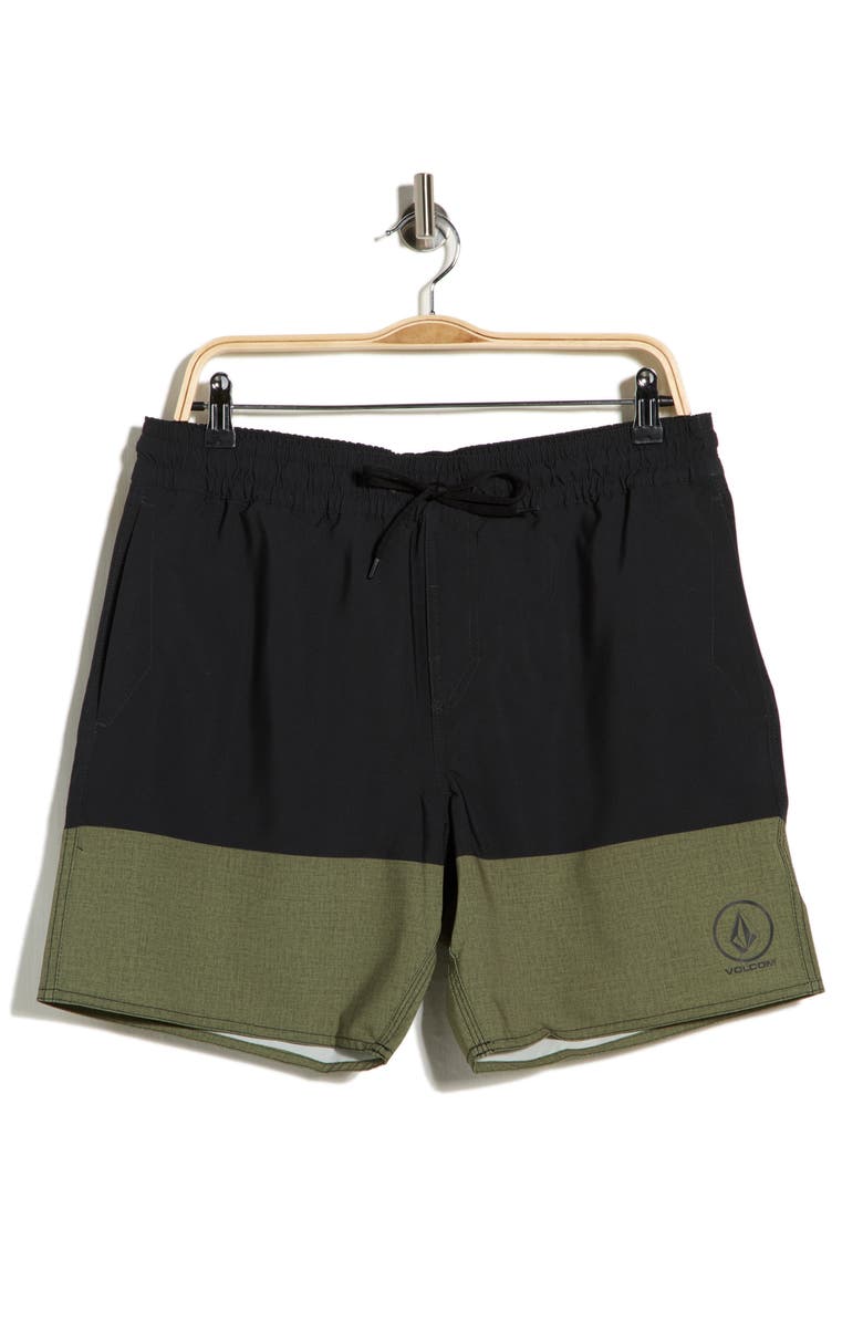 Volcom Manic Swim Trunks, Main, color, Black Green