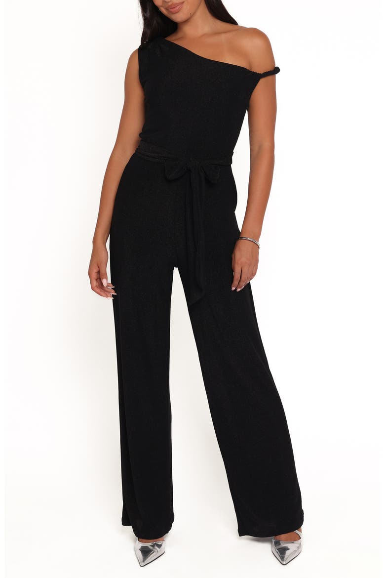 Katarina Metallic One-Shoulder Jumpsuit, Main, color, BLACK