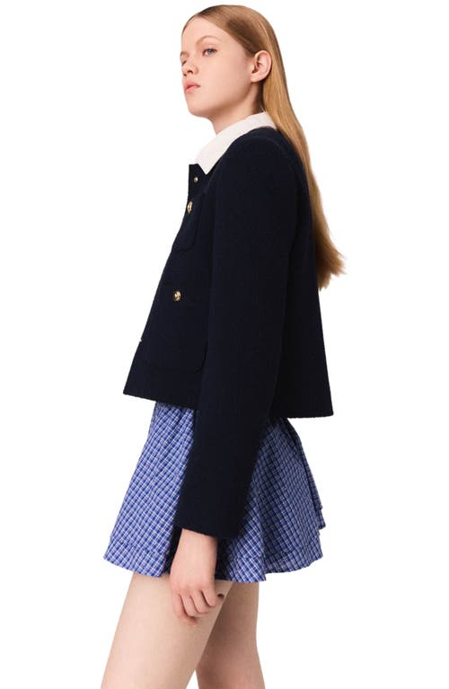 Maje Cropped Tweed Jacket With Removable Collar In Black