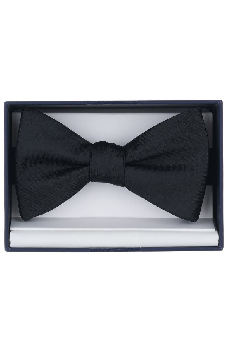 Original Penguin Textured Satin Bow Tie & Pocket Square Set, Alternate, color, Black