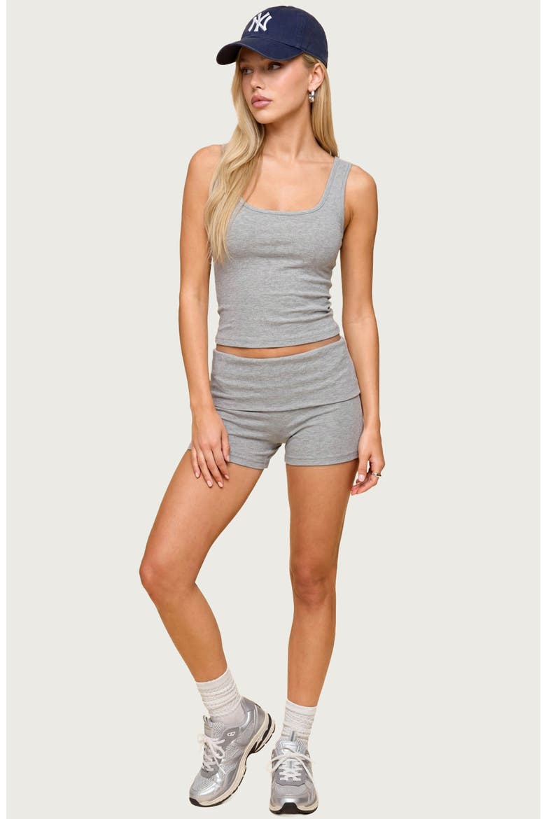 Audrea Foldover Stretch Cotton Bike Shorts, Alternate, color, DARK-GRAY-MELANGE