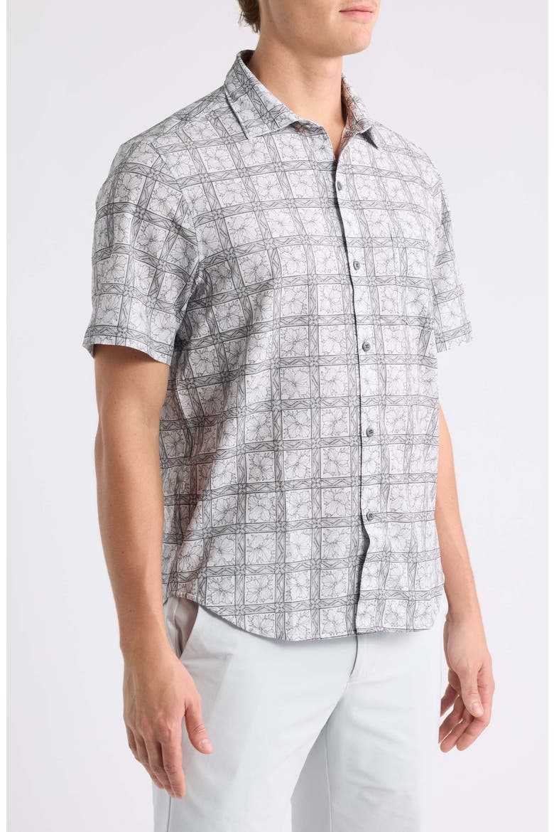 Bahama Coast Flora Check IslandZone® Short Sleeve Button-Up Shirt, Alternate, color, ASH GREY