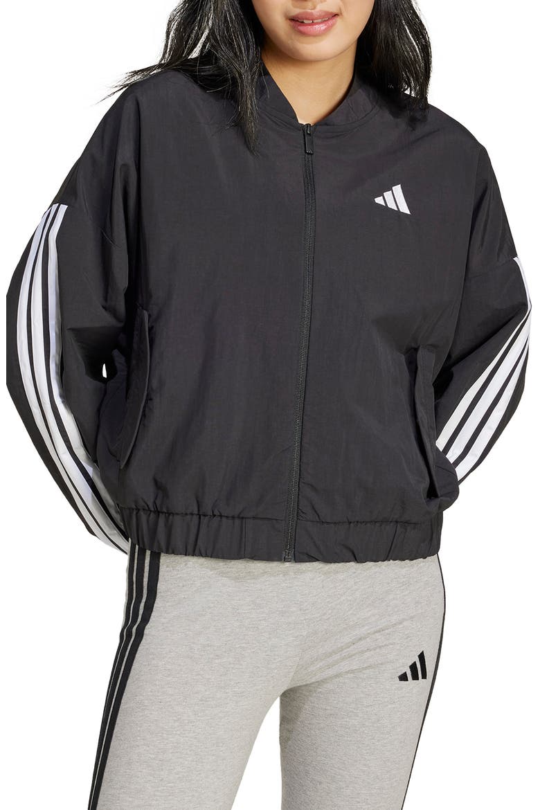 3-Stripes Woven Bomber Jacket, Main, color, BLACK/ WHITE