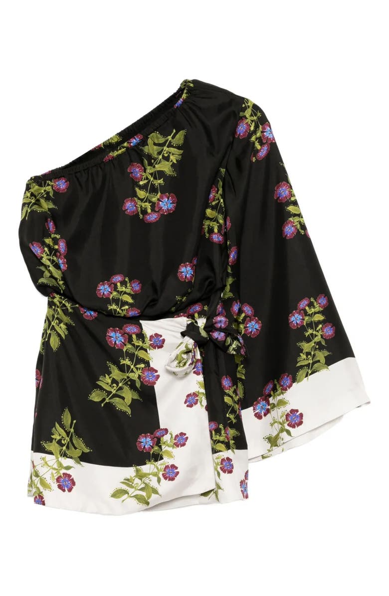 Cynthia Rowley One Shoulder Mini Silk Dress, Main, color, Black Floral