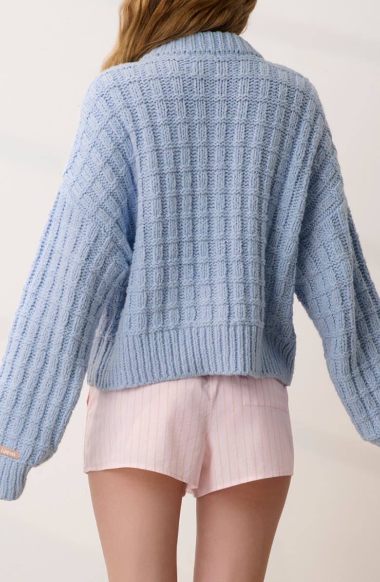 Lunya Cloud Cotton Basket Stitch Cardigan, Alternate, color, Whisper Blue