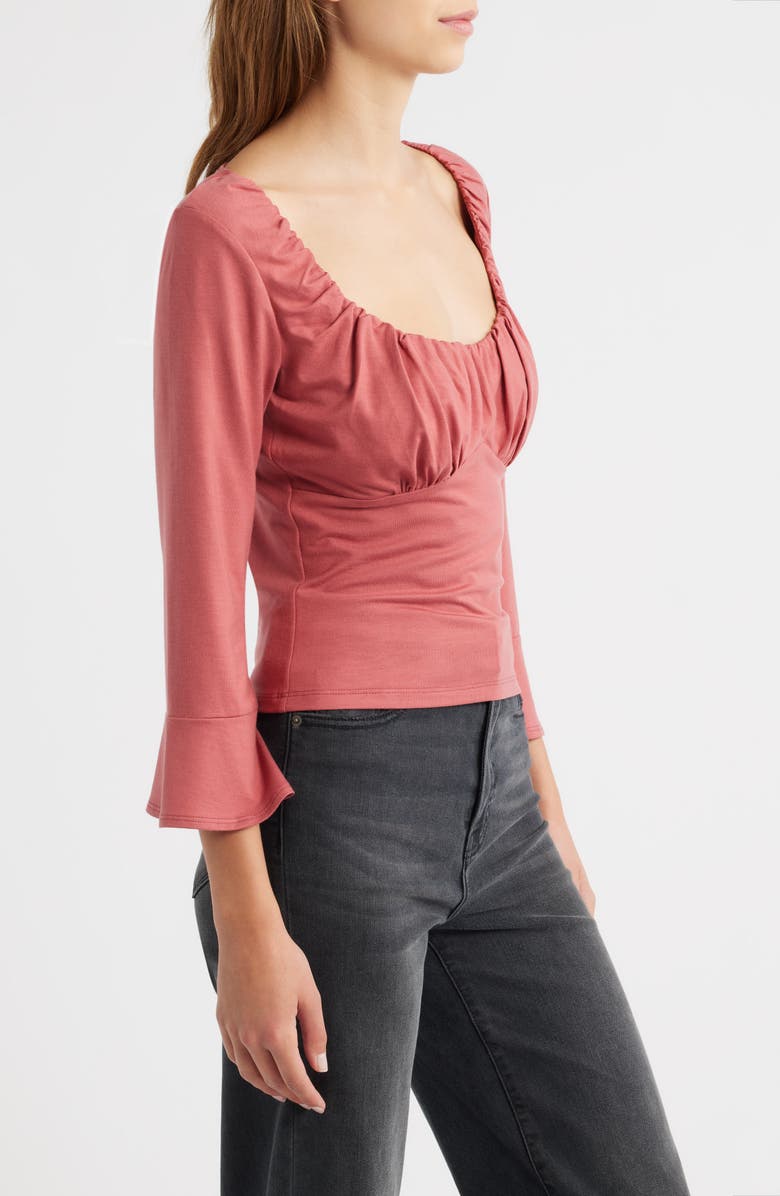Reformation Effie Ruched Detail Long Sleeve Knit Top, Alternate, color, Rosewood