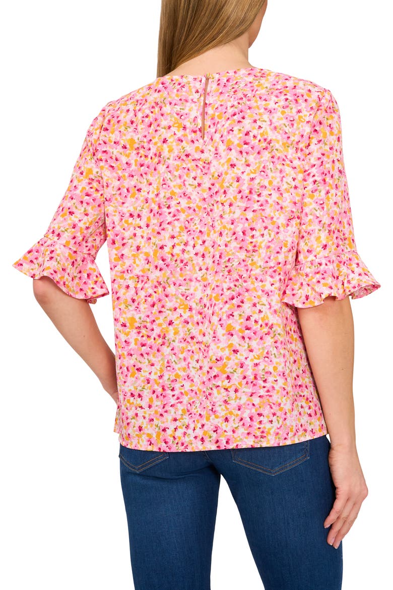 Floral Ruffle Sleeve Top, Alternate, color, PINK MULTI/ NEW IVORY