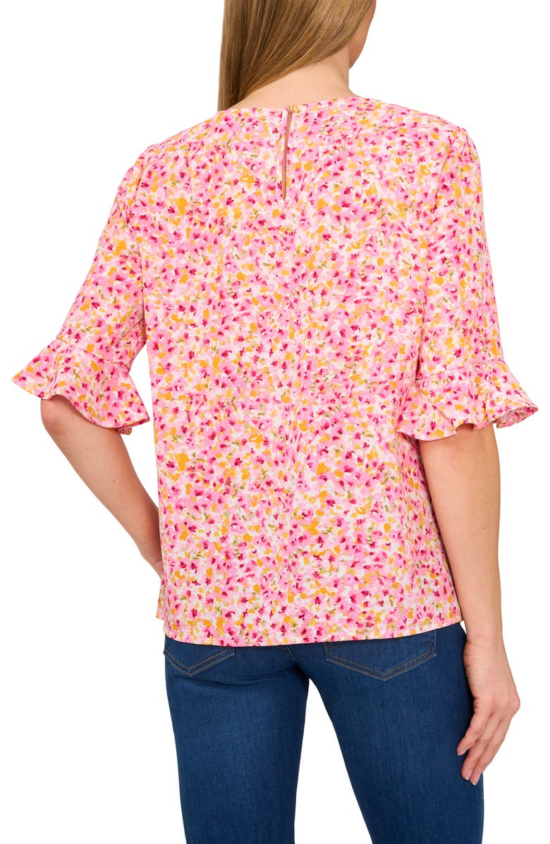 CeCe Floral Ruffle Sleeve Top, Alternate, color, Pink Multi/ New Ivory