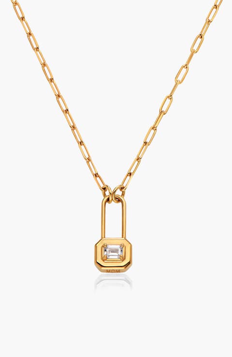 Lock & Luna charm with Emerald cut Moissanite