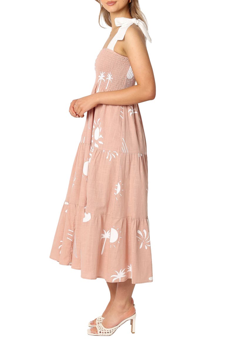 Sarelle Smocked Midi Dress, Alternate, color, TAN BLUSH