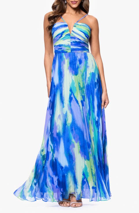 Print Pleated Gown (Regular & Petite)