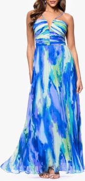Xscape Evenings Print Pleated Gown