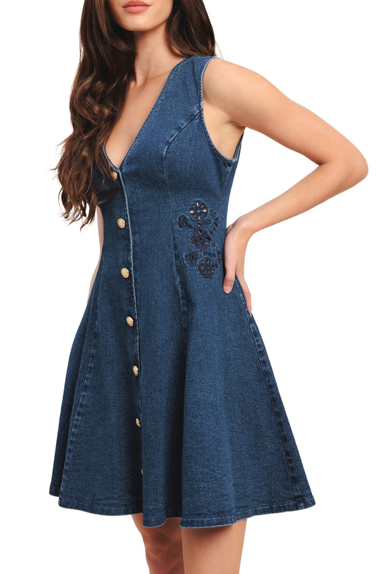 Denim Minidress, Alternate, color, MEDIUM INDIGO