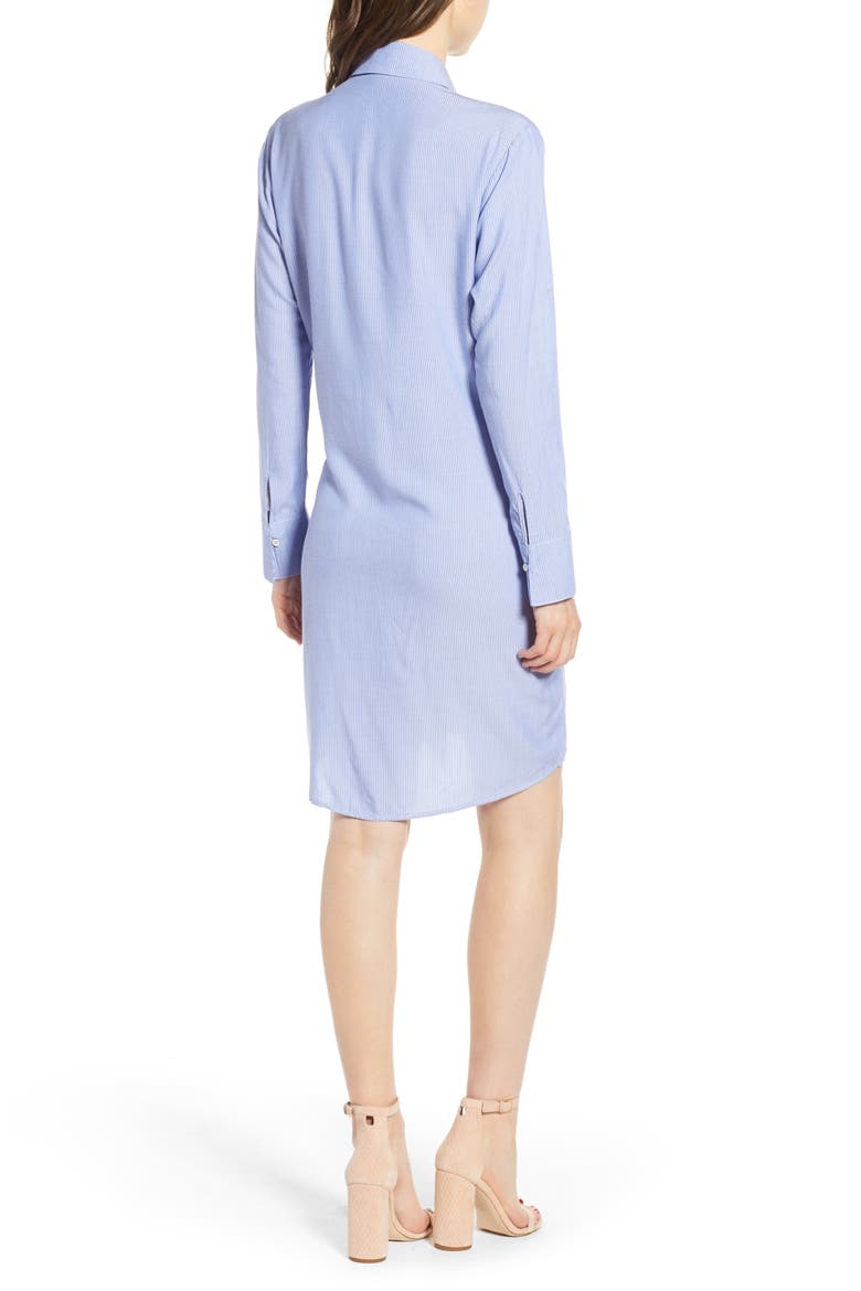 Knot Front Shirtdress, Alternate, color, INDIGO/ IVORY