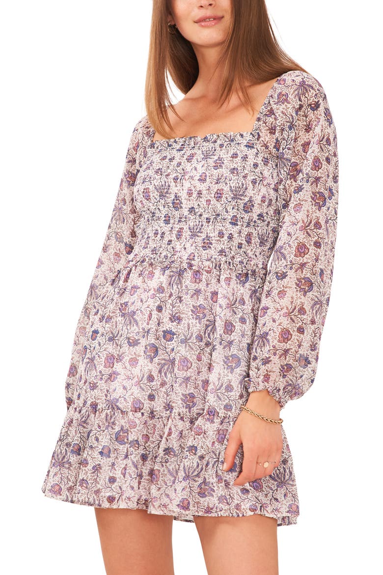 Smocked Bodice Long Sleeve Minidress, Alternate, color, TWILIGHT PURPLE