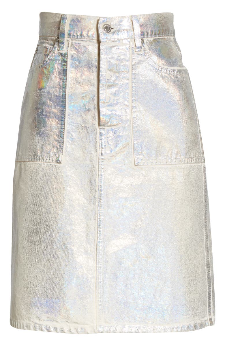 Helmut Lang Factory Metallic Denim Skirt, Alternate, color,