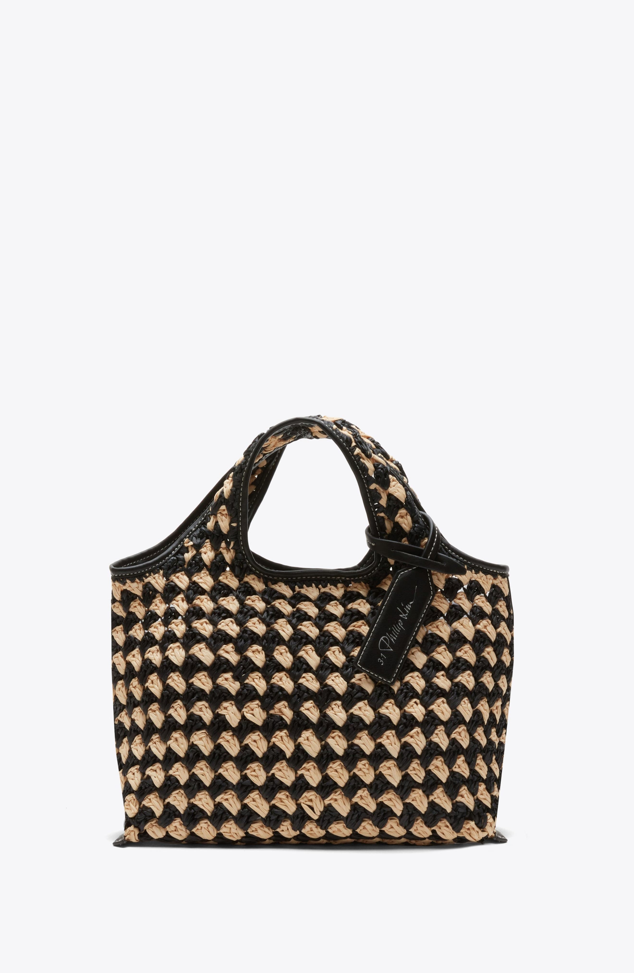3.1 Phillip Lim Crochet Raffia Mini Market Tote, Main, color, Black-Buckwheat