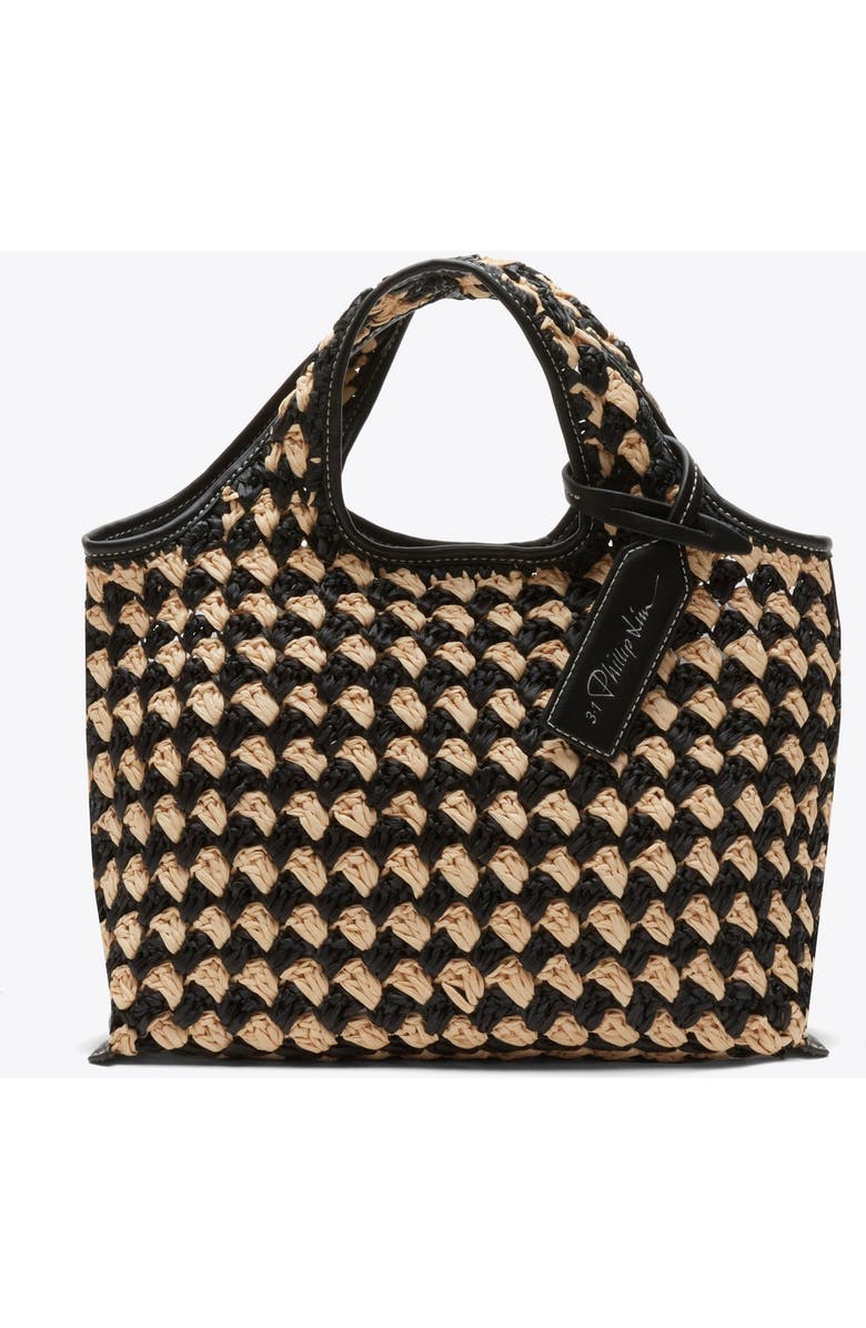 3.1 Phillip Lim Crochet Raffia Mini Market Tote, Main, color, Black-Buckwheat