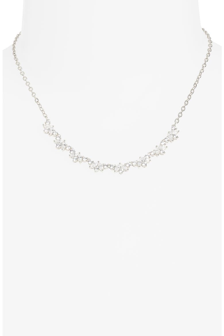 Cubic Zirconia Curved Cluster Pendant Necklace, Alternate, color, CLEAR- SILVER