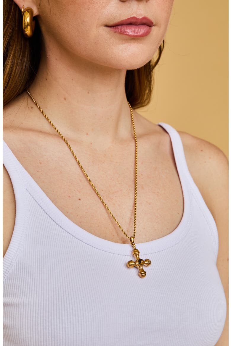 Turin Cross Pendant Necklace, Alternate, color, BROWN