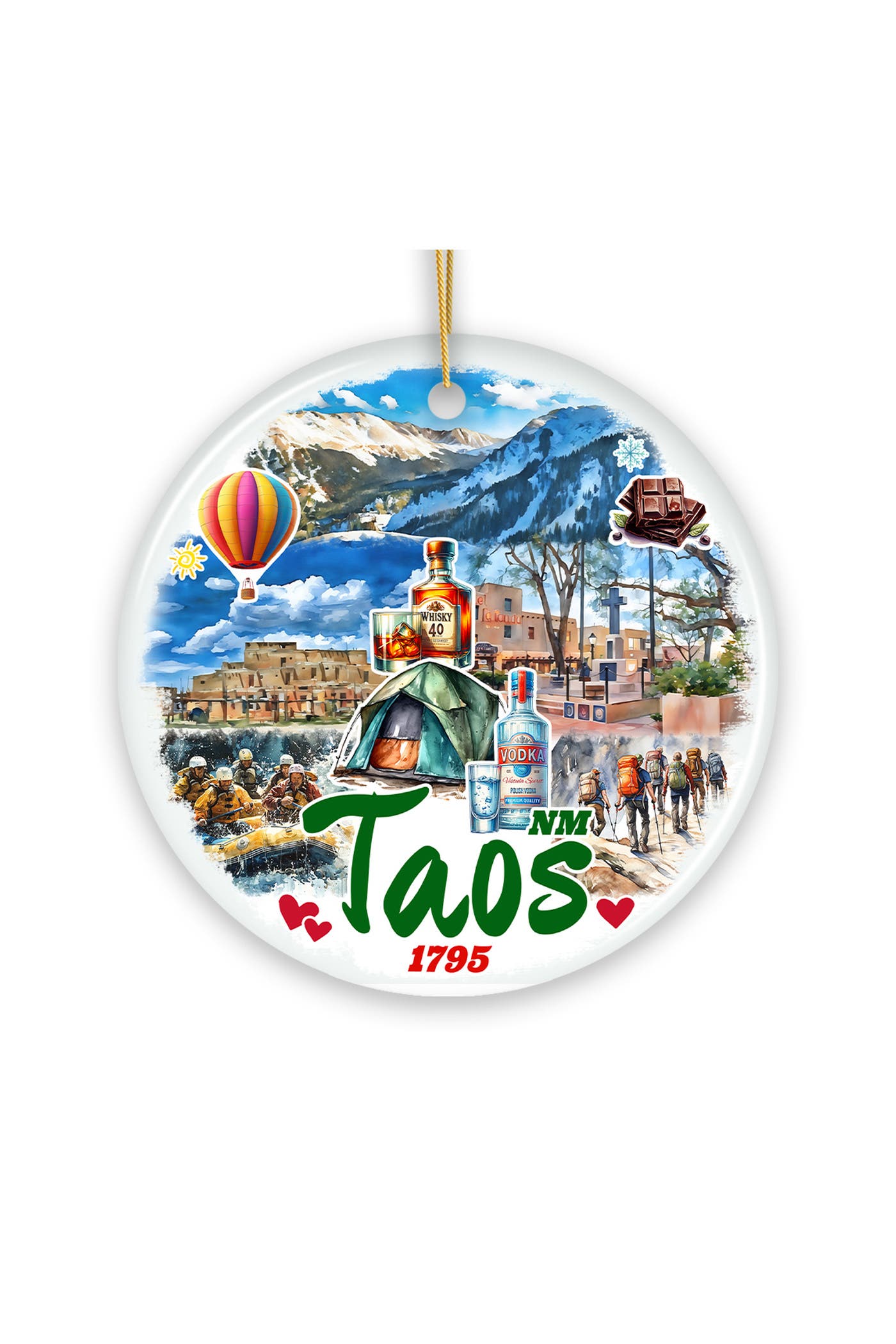 OrnamentallyYou Taos New Mexico Mountain Collage Round Ceramic Ornament ...
