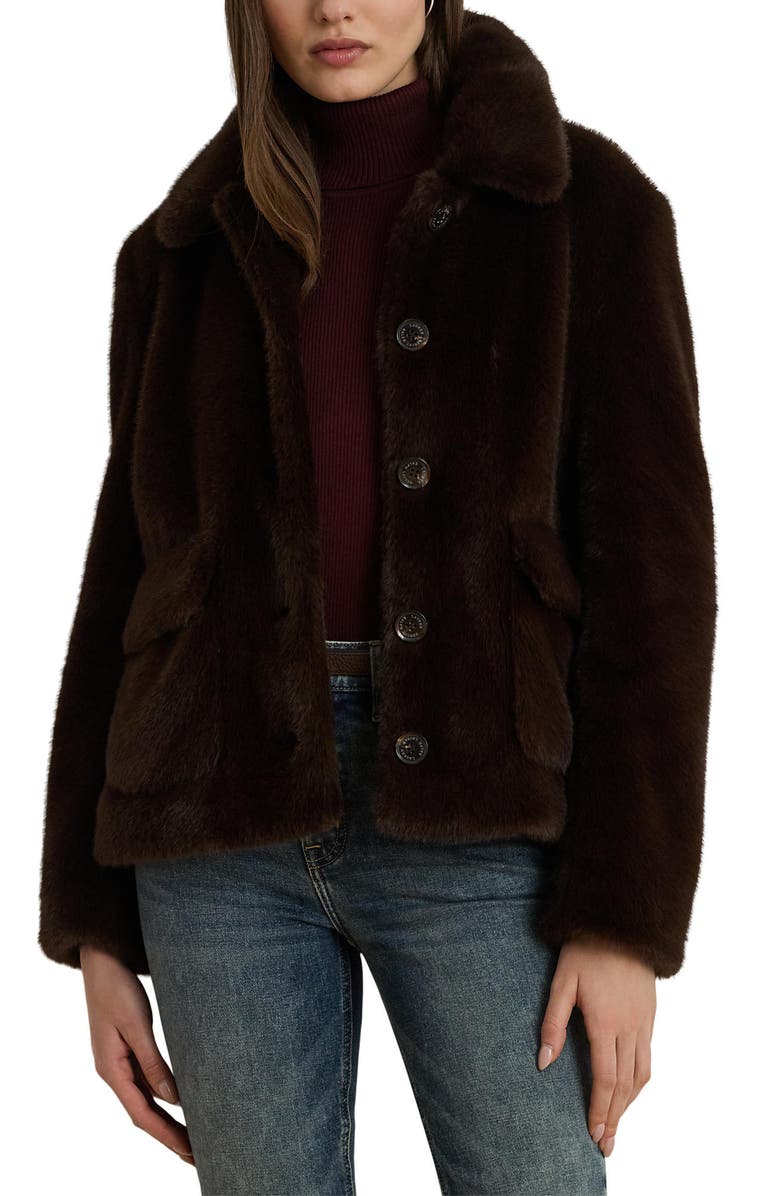 Lauren Ralph Lauren Faux Fur Jacket, Main, color, Circuit Brown