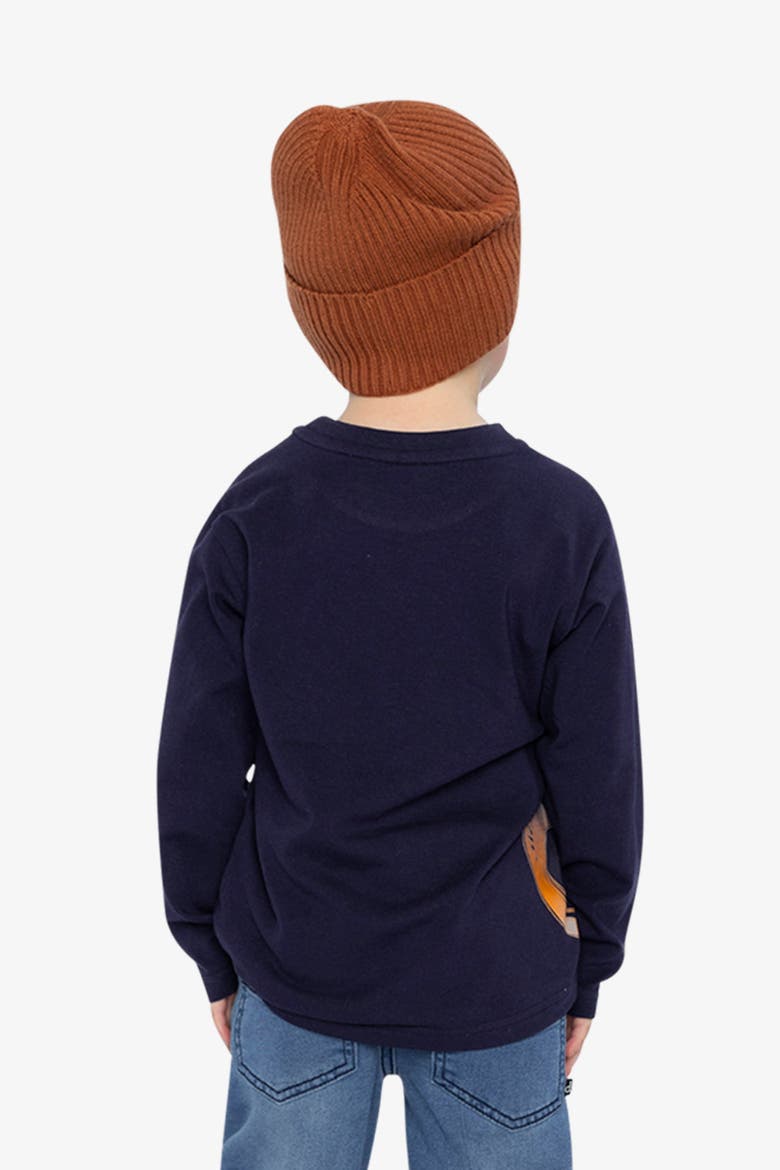 Long Sleeve Organic Cotton Dino Crew Neck T-Shirt, Alternate, color, Dark Blue and Orange
