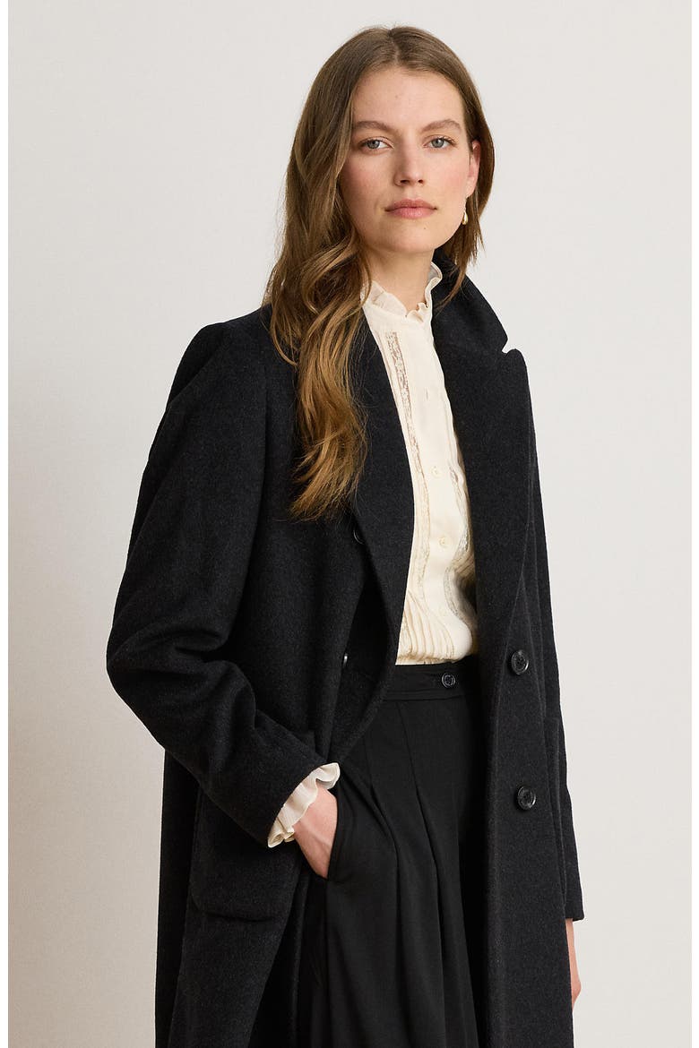 Double Breasted Longline Wool Blend Coat, Alternate, color, CHARCOAL HEATHER