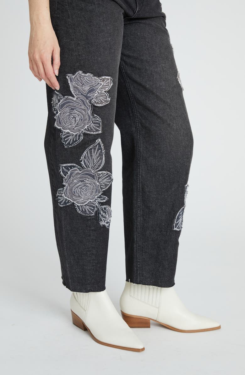 Driftwood Parker Rose Patchwork Barrel Leg Jeans, Alternate, color, Black