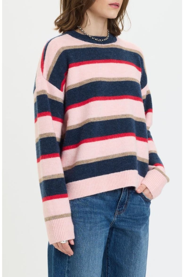 Carlyle Stripe Sweater, Alternate, color, CORAL STRIPE