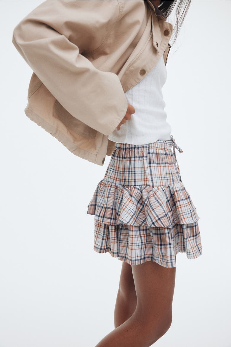 Tiered Drawstring Skirt, Alternate, color, Light blue/plaid