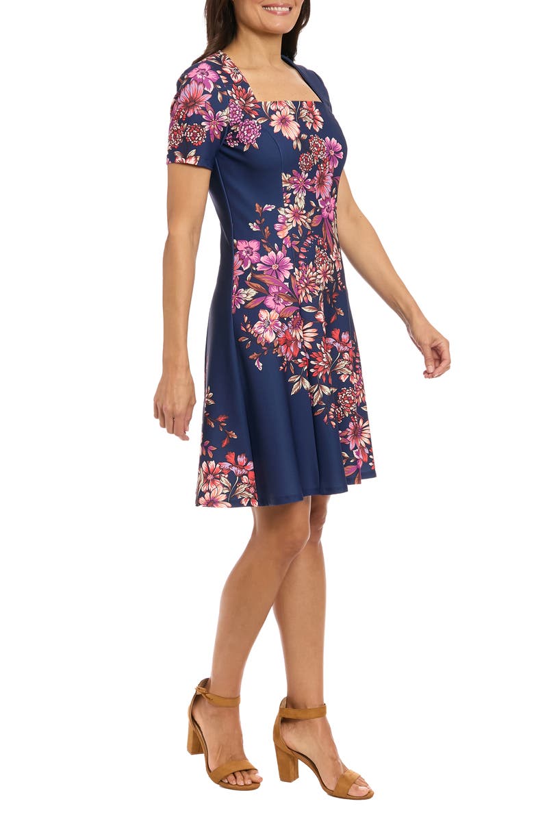 London Times Square Neck Fit & Flare Scuba Dress, Alternate, color, Navy/ Fuchsia