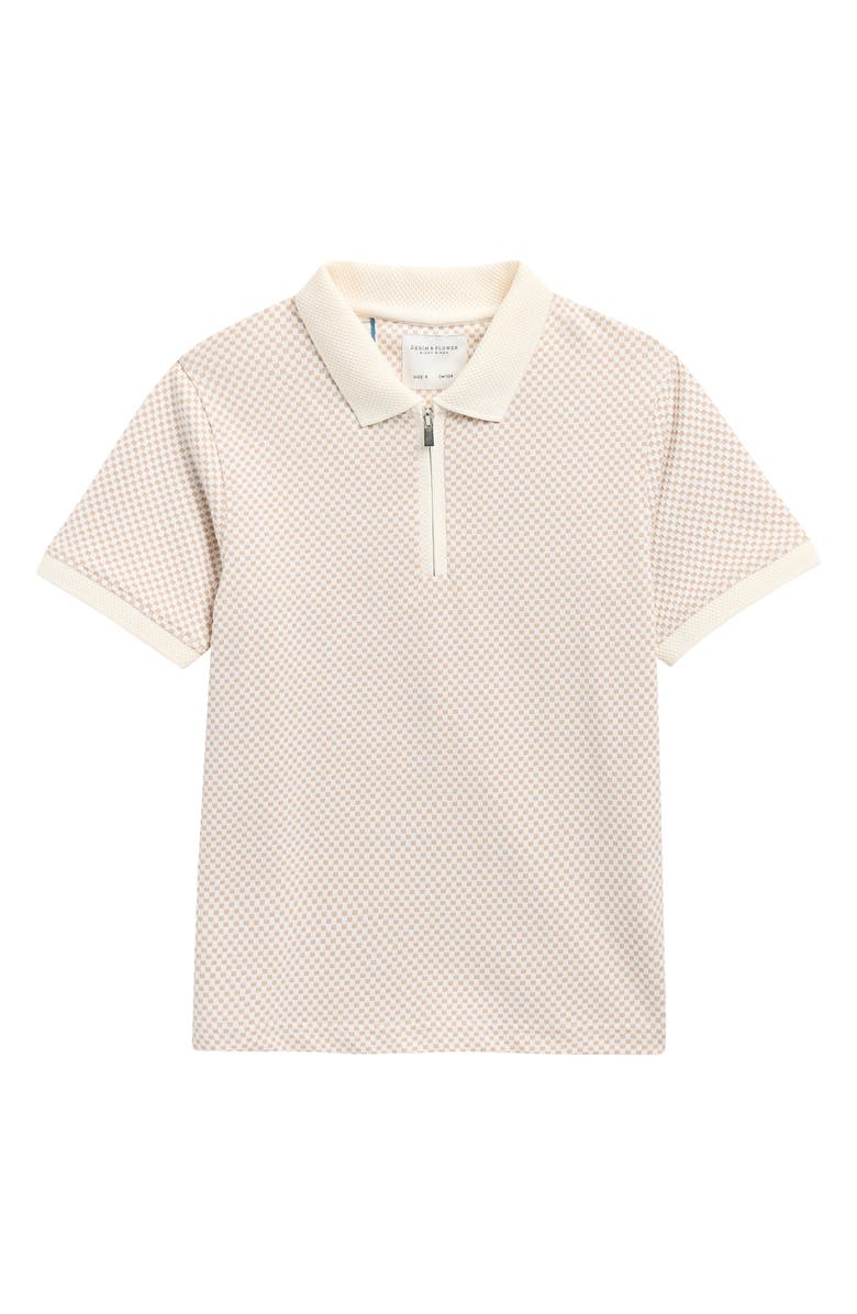 DENIM AND FLOWER Kids' Check Quarter Zip Polo, Main, color, Cream