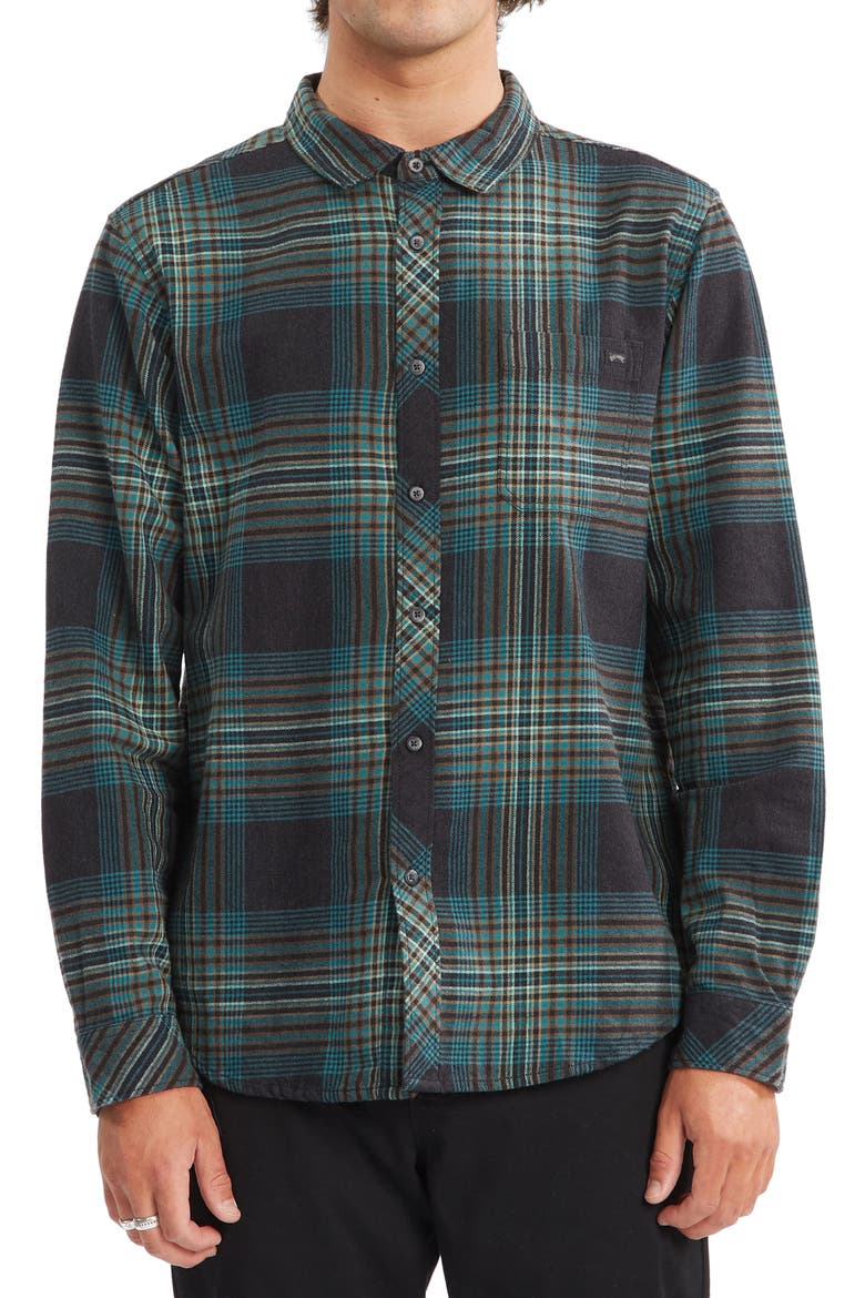 Coastline Check Flannel Button-Up Shirt, Main, color, PHANTOM