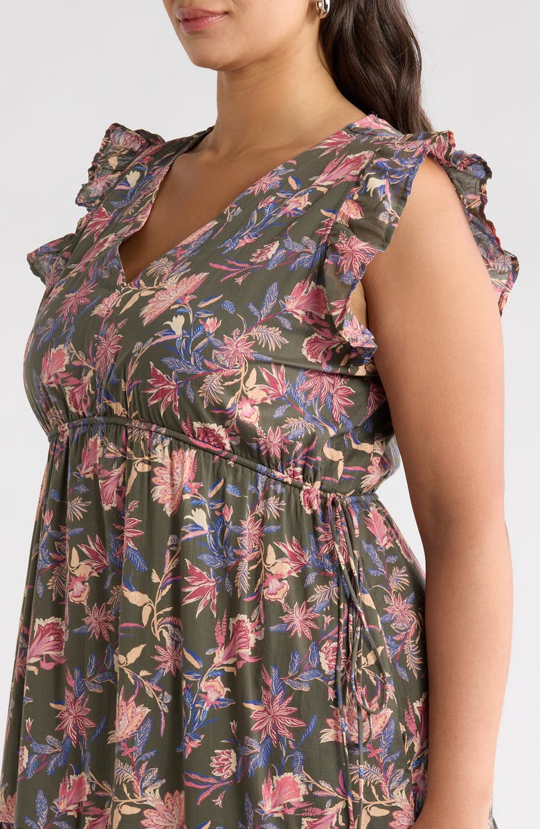 Treasure & Bond Floral Print Flutter Sleeve Maxi Dress, Alternate, color, Olive Frou Floral