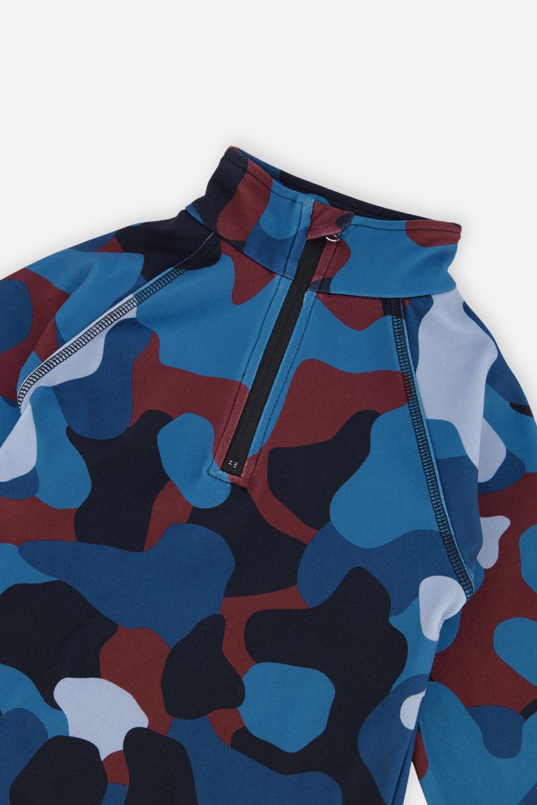 Camouflage Two Piece Brushed Half-Zip Top & Pants Thermal Underwear, Alternate, color, Blue and Red Camouflage