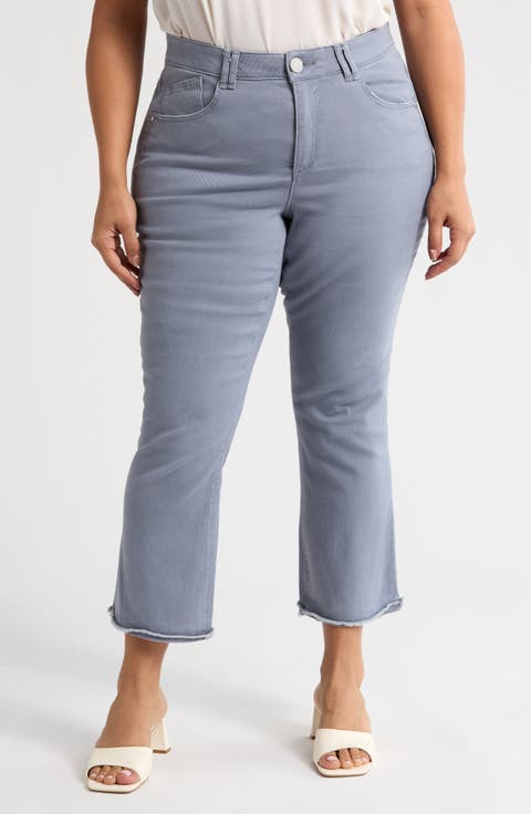 'Ab'Solution Frayed High Waist Ankle Slim Straight Leg Pants (Plus Size) (Nordstrom Exclusive)