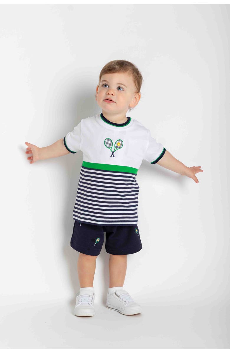 Florence Eiseman Knit Short Set with Tennis Rackets, Alternate, color, Navy/White