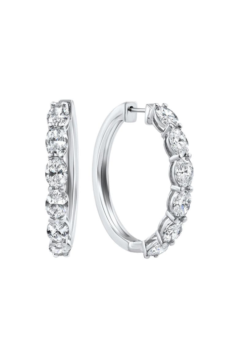 6.22Ct Oval Diamond Hoops 14k Gold 1.25" Tall 12 Grams Lab Grown, Main, color, White Gold