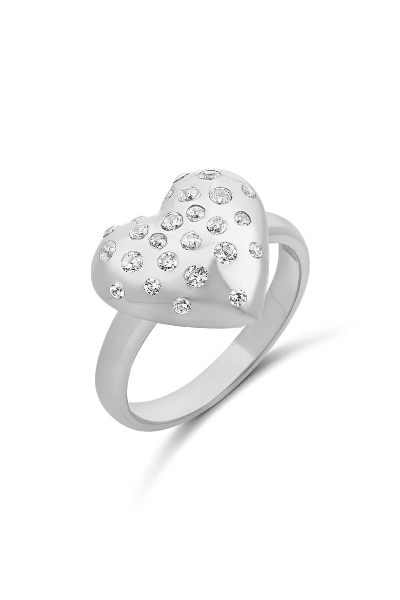 Scattered Stone Puffy Heart Ring, Main, color, SILVER