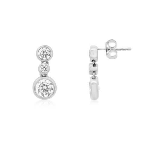 CZ Triple Bezel Drop Earrings