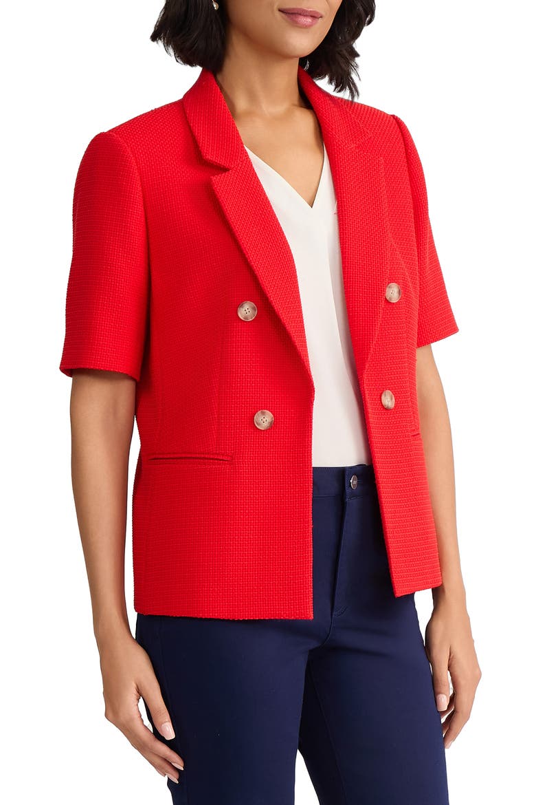 Short Sleeve Double Breasted Blazer, Alternate, color, ROUGE
