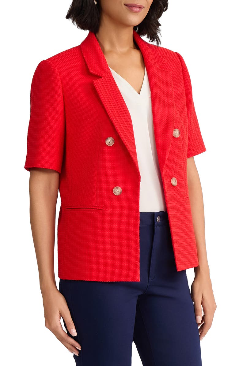 Jones New York Short Sleeve Double Breasted Blazer, Alternate, color, Rouge