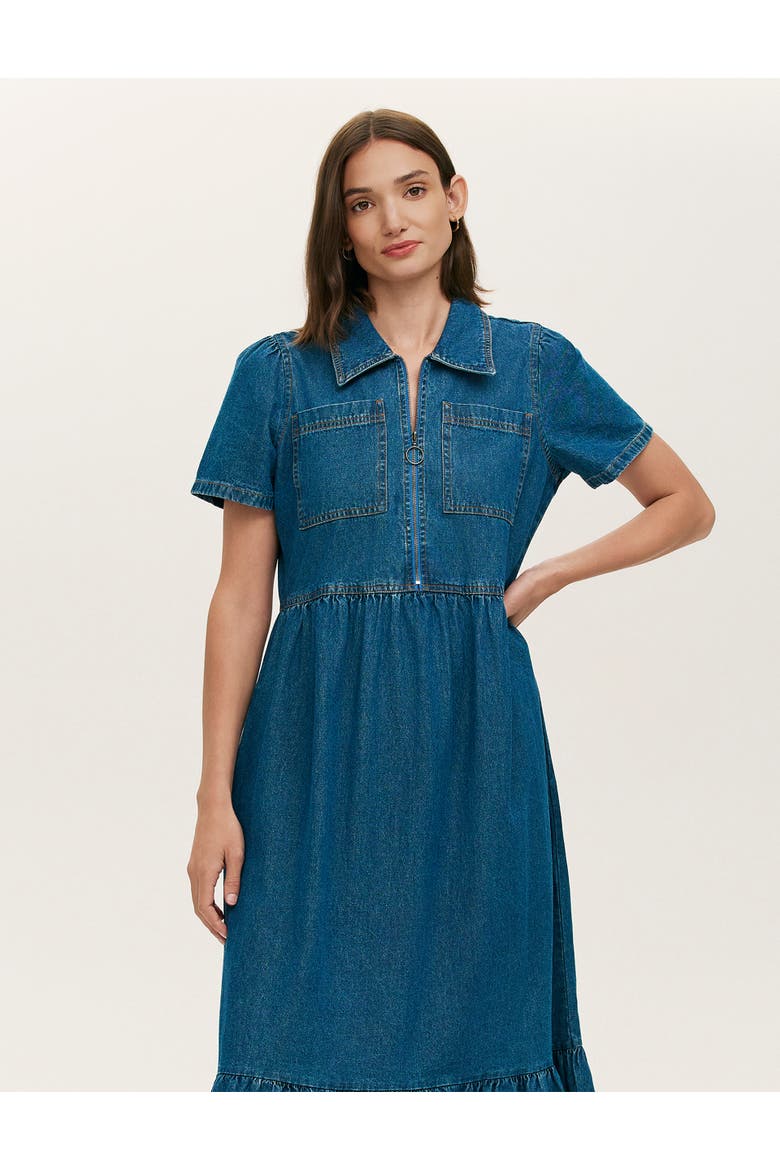 Tania Denim Midi Shirt Dress, Alternate, color, Mid Blue