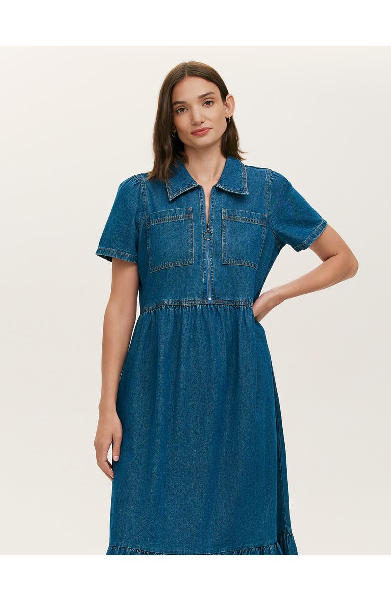 Finery London Tania Denim Midi Shirt Dress, Alternate, color, Mid Blue