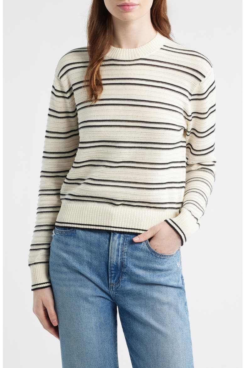 Striped Textured Stitch Cotton Crewneck Sweater (Women) | Nordstrom