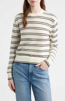 Striped Textured Stitch Cotton Crewneck Sweater